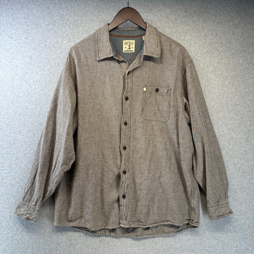 Red Head Brand Workhorse Shirt Mens Size XL Brown Cotton Long Sleeve Button Up